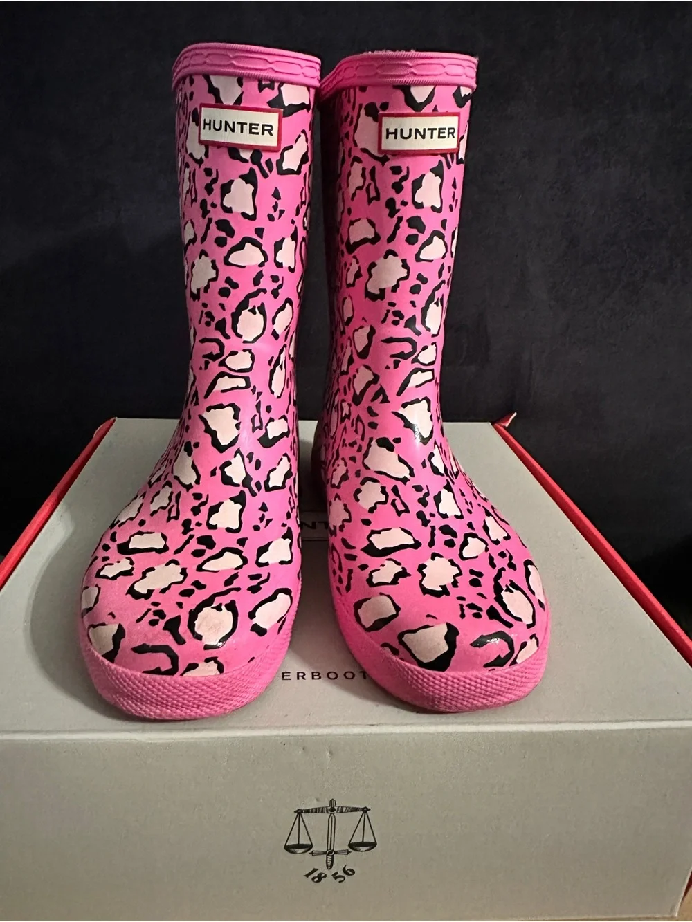 Hunter Pink Leopard-Print Rubber Boots